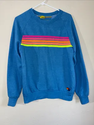 Aviator Nation Blue Neon Stripe Crewneck Sweatshirt Size S thumbnail 1