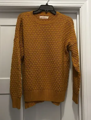 Love Hanna Pointelle Knit Sweater Women’s Size Small Mustard Yellow Gorp Nature thumbnail 1