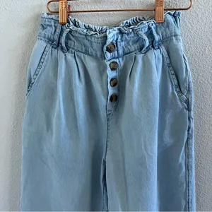 American Eagle Pull On Paperbag Chambray Pants 100% Cotton Small thumbnail 4