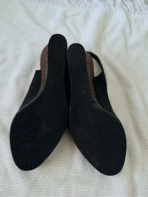 Stuart Weitzman Black linen Peep-Toe Slingback Wedges with Brown Woven Heel thumbnail 11