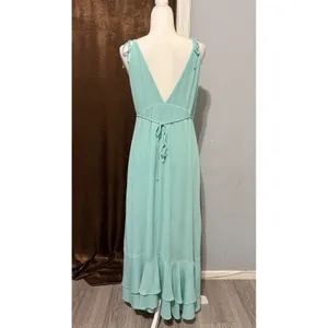 Maxi Wrap Dress Size L Mint Green Ruffle High-Low Cottagecore Coastal Romantic thumbnail 4