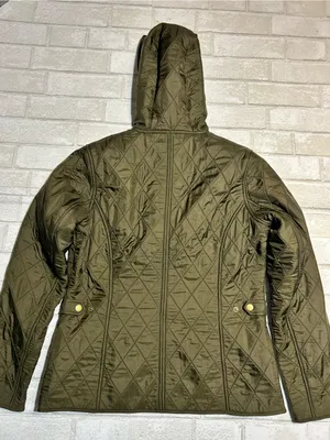 Barbour Millfire PolarQuilt Hooded Jacket in Olive Green size US 8 thumbnail 2