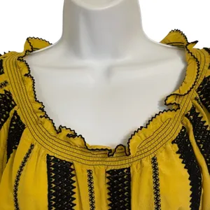 ANTHROPOLOGIE‎ FLOREAT Inky Quills Mustard Yellow Embroidered Silk Mini Dress 0 thumbnail 3