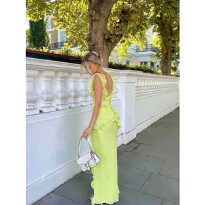 House of CB Ruffle Trim Plunge Maxi Dress S - Lime Green thumbnail 3