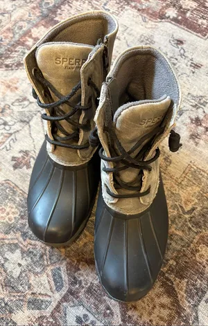 Sperry  Black Rubber Duck Boots with Gray Suede Upper thumbnail 1