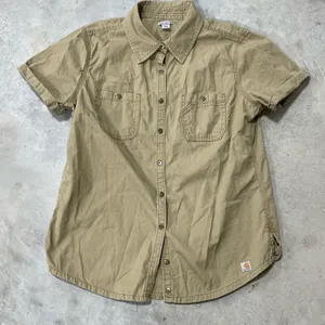 Carhartt Womens Brown Duck Short Sleeve Top Blouse Button Down Size Medium 8-10 thumbnail 2