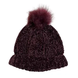 NEW GARAGE Chenille Chunky Knit Beanie w/ Pompom Size O/S Winter Cozy Colorful thumbnail 2