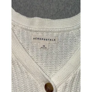 Aeropostale Long Sleeve Cropped Knit Sweater V Neck‎ Tan Womens Sz Xs thumbnail 4