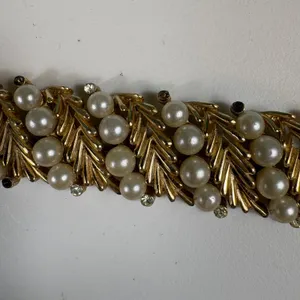 Vintage‎ Trifari Gold Tone Faux Pearl Leaf Necklace & Bracelet Set thumbnail 16