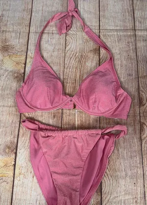No Boundaries Small (3-5) Pink Metallic Bikini Set thumbnail 1