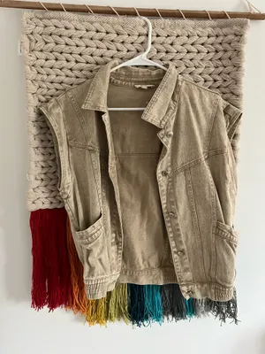 Vintage Denim Jacket Short Sleeve Khaki thumbnail 1