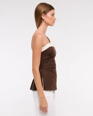 Abercrombie and Fitch AnF Dark Brown White Beige Linen Blend Tube Top Blouse thumbnail 4