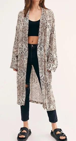 Free People Wild‎ Nights Duster Womens Size XS animal Print Long Sleeve thumbnail 1