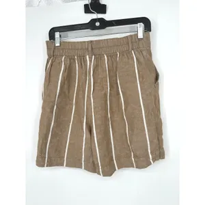 A New Day Shorts Women S Brown Striped Linen‎ Blend High Rise Casual Coastal thumbnail 3