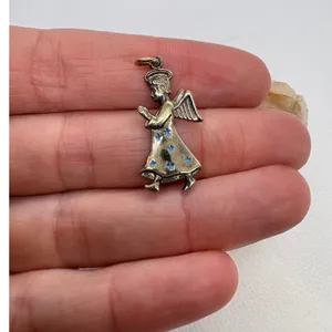 Vintage Gold Plated Sterling Silver Praying‎ Angel Charm Blue Enamel Stars 2.27g thumbnail 5