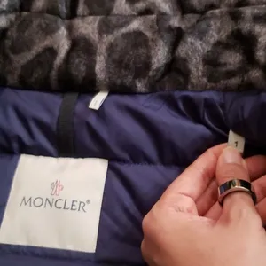 Moncler Blue Silver Leopard Fur Trim Feminine Luxury Down Puffer Size 1~Small thumbnail 5