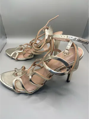 Christian Siriano for Payless Gold Strappy Stiletto Open Toe Synthetic Heels 9 thumbnail 7