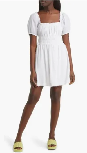 BP. Shirred Puff Sleeve Prairie Dress in White at Nordstrom thumbnail 1