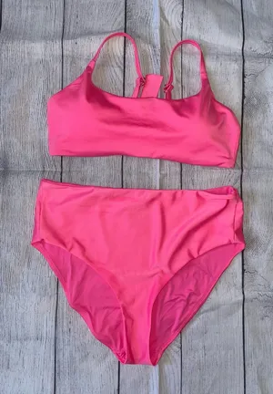 Quince Pink High-Waist Bikini Set - Classic Scoop Top thumbnail 1