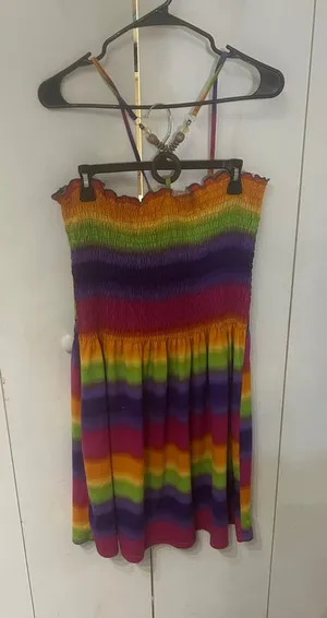 Colorful Rainbow Smocked Mini Dress Pink Size 2X thumbnail 1