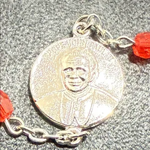 Vtg red rosary Pope John Paul II canonization Jesus Immaculate Conception red thumbnail 5