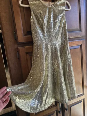 Dressever Short-Sleeve V Neck Gold Sequins Party Knee Length Dress Women Size S thumbnail 6
