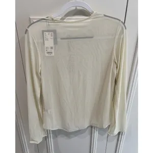 Uniqlo Mame Kurogouchi‎ Sheer Crew Neck Long Sleeve T-Shirt Cream Size XL New thumbnail 4