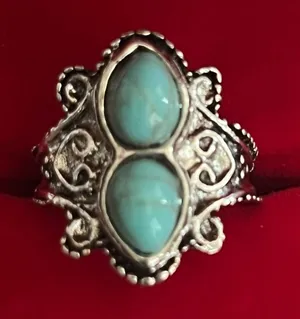 Boho/Vintage Design Stainless Steel Silver Faux Turquoise Ring Size 7 NWT thumbnail 1