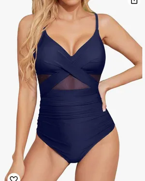 Tempt Me Women One Piece Bathing Suits Tummy Control Swimsuits Cutout Mesh Front Cross thumbnail 1