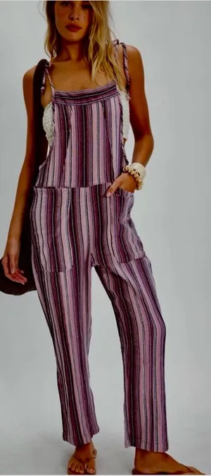 Free People Freya Stripe Overalls small thumbnail 1