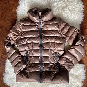 Brown lightweight down puffer jacket large stand collar copper brown warm thumbnail 1