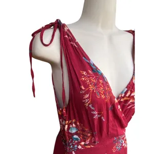 Lulus Amal Floral Wrap Maxi Dress M Burgundy V-Neck Hi-Low Summer Party Wedding thumbnail 9