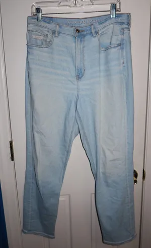 American Eagle Light Wash Mom Jeans Distressed thumbnail 1