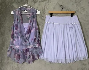 Vintage Floral Sheer Vest & Tulle Midi Skirt Set Fairycore Romantic Coquette Md thumbnail 1