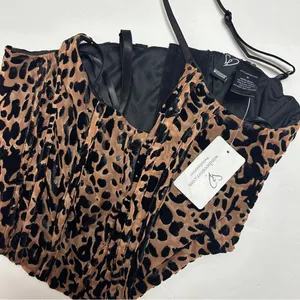 Windsor Animal Print Corset Tank Crop Top NWT BLACK BROWN thumbnail 4