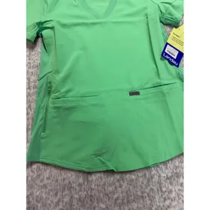 Landau Forward Womens‎ Scrub Top Nu Green Rib Knit V-Neck LT100 XS Regular NWT thumbnail 4