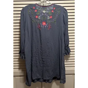 Umgee Embroidery Floral 3/4 Ruffle Sleeve Lace Up‎ Blouse Size S Boho thumbnail 5