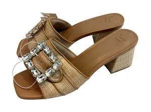 A New Day 7.5 raffia embellished buckle block heel sandal 3648 thumbnail 1