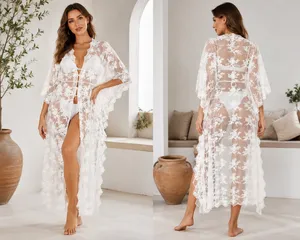 Ark & Co. White Floral Lace Duster Kimono Maxi Swim Cover-Up / Robe - Size S ✨ thumbnail 2