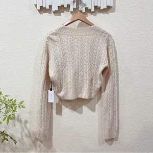 ASTR The Label Cream Cable Knit Twist Front Cropped Sweater Small NWT thumbnail 9