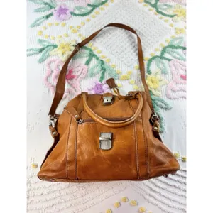 Borse‎ in Pelle Italian Cognac Brown Leather Satchel Crossbody Bag thumbnail 10