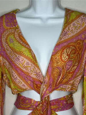 Zara Paisley Cutout Boho Mini Dress‎ With Balloon Sleeves Size M NWT thumbnail 7