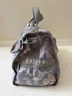 LeSportsac Large Weekender Duffel Bag Grey Pink Floral Butterfly thumbnail 2