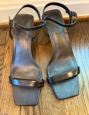 Nordstrom Black Square Toe Leather Kitren Heel Sandal Sz 10 NEW thumbnail 1