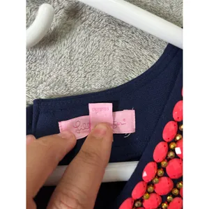 Lilly Pulitzer Bennett Dress Navy Blue‎ Pink Beaded Trim Shift Classic Preppy 2 thumbnail 6