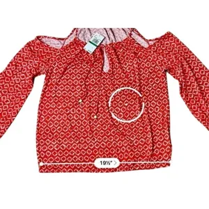 Michael Kors Orange‎ Red Open Shoulder Keyhole Blouse LARGE Bohemian NWT thumbnail 5