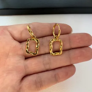 Geometric Square Dangle Drop Earrings for Women Gold thumbnail 3