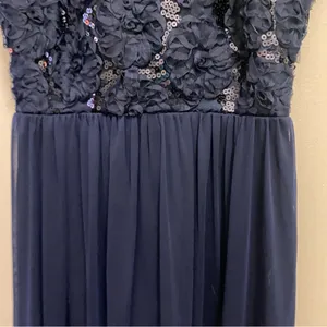 Emerald Sundae Womens Formal Maxi Dress S 32” Navy Blue Lace Sequin Top Pleated thumbnail 8