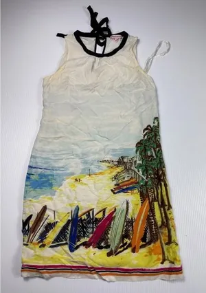 Juicy Couture Beach Print Dress Sleeveless Casual Sundress Black Trim‎ S thumbnail 1