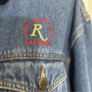 Vintage 90s Riviera Blue Denim jean Jacket with embroidery thumbnail 3